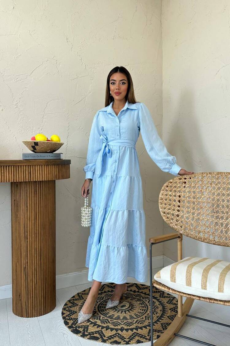 Modest Elegant Shirt Dress With Notched Neck