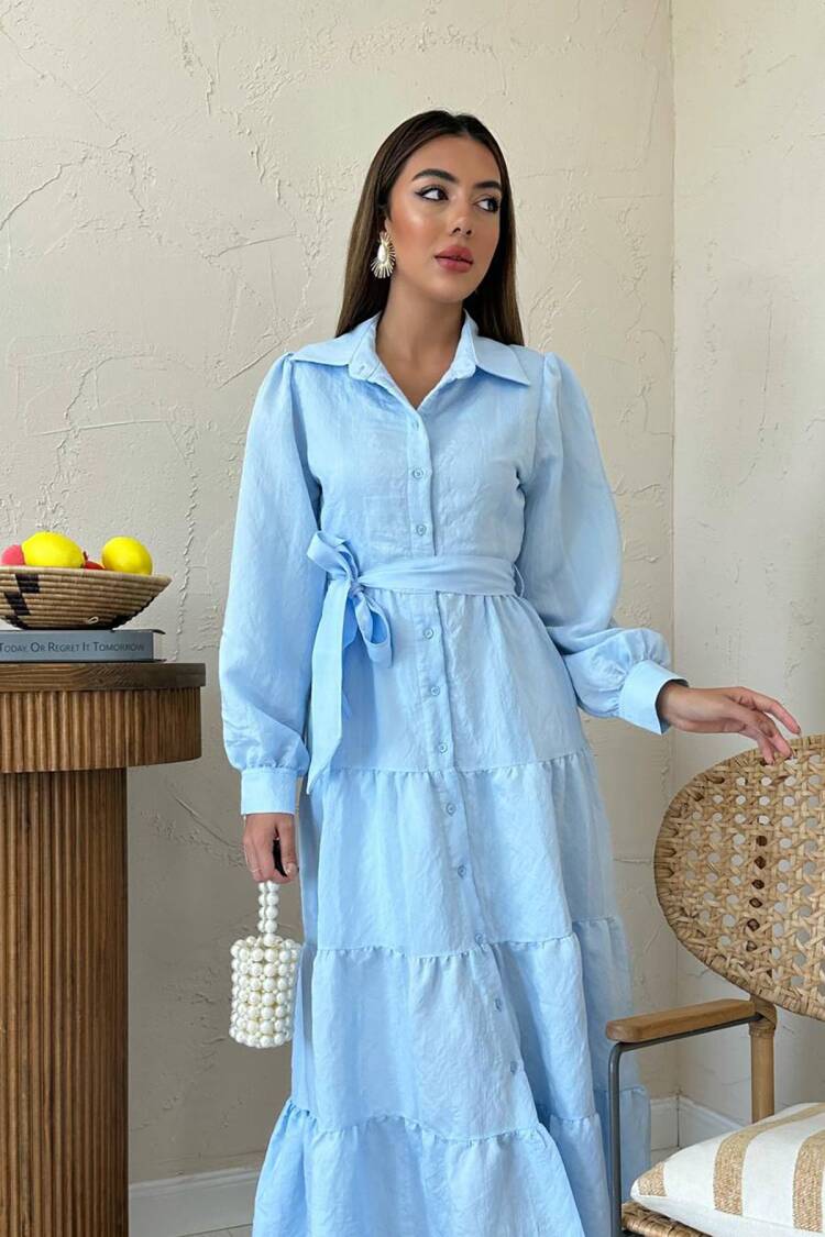 Modest Elegant Shirt Dress With Notched Neck