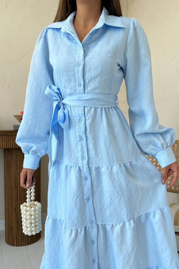 Modest Elegant Shirt Dress With Notched Neck