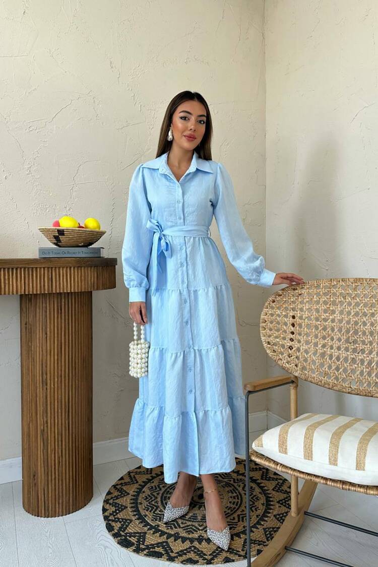 Modest Elegant Shirt Dress With Notched Neck
