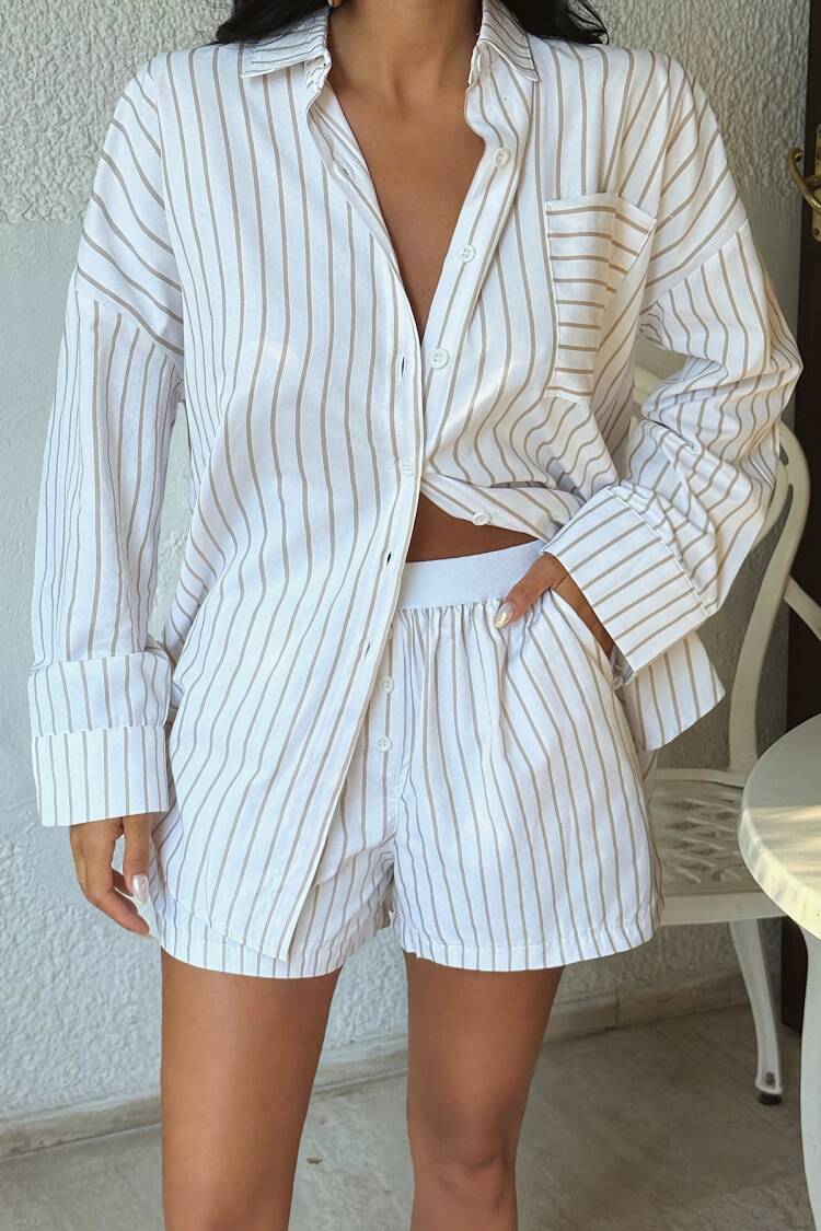 White Striped Casual Sport Elegant Set