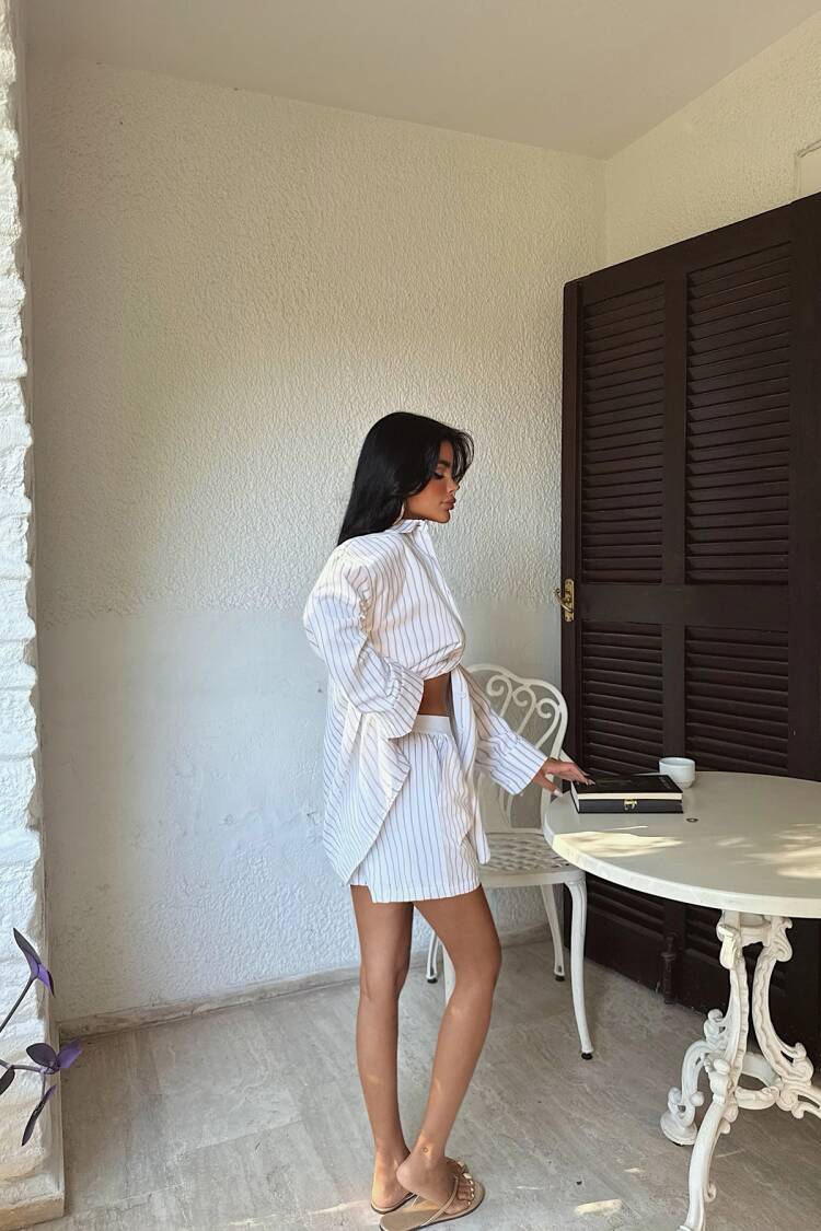 White Striped Casual Sport Elegant Set