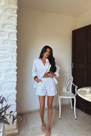 White Striped Casual Sport Elegant Set