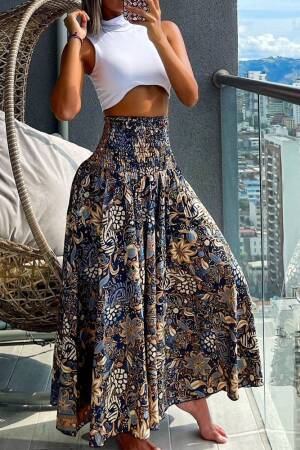 Blue Boho Wide Leg Palazzo Pants