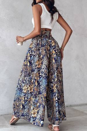 Blue Boho Wide Leg Palazzo Pants