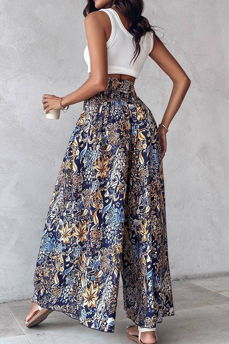 Blue Boho Wide Leg Palazzo Pants