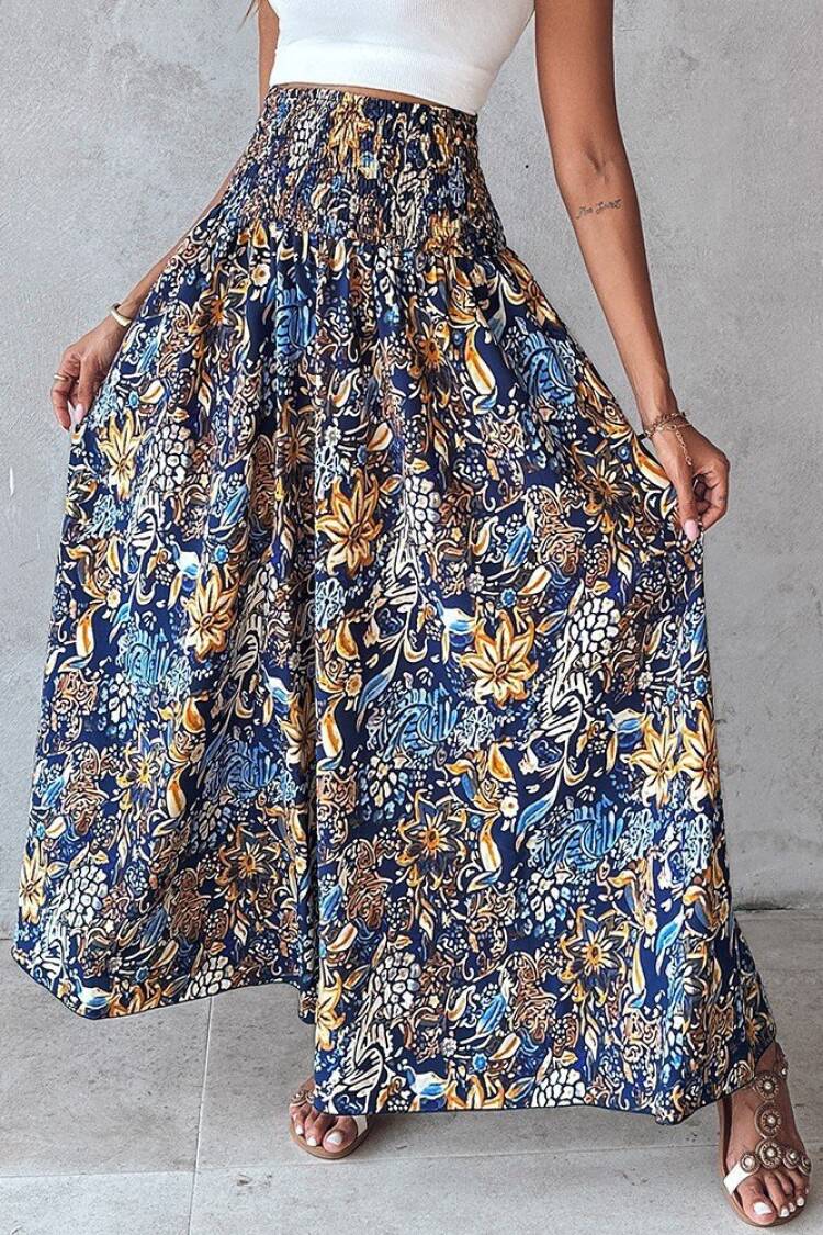 Blue Boho Wide Leg Palazzo Pants