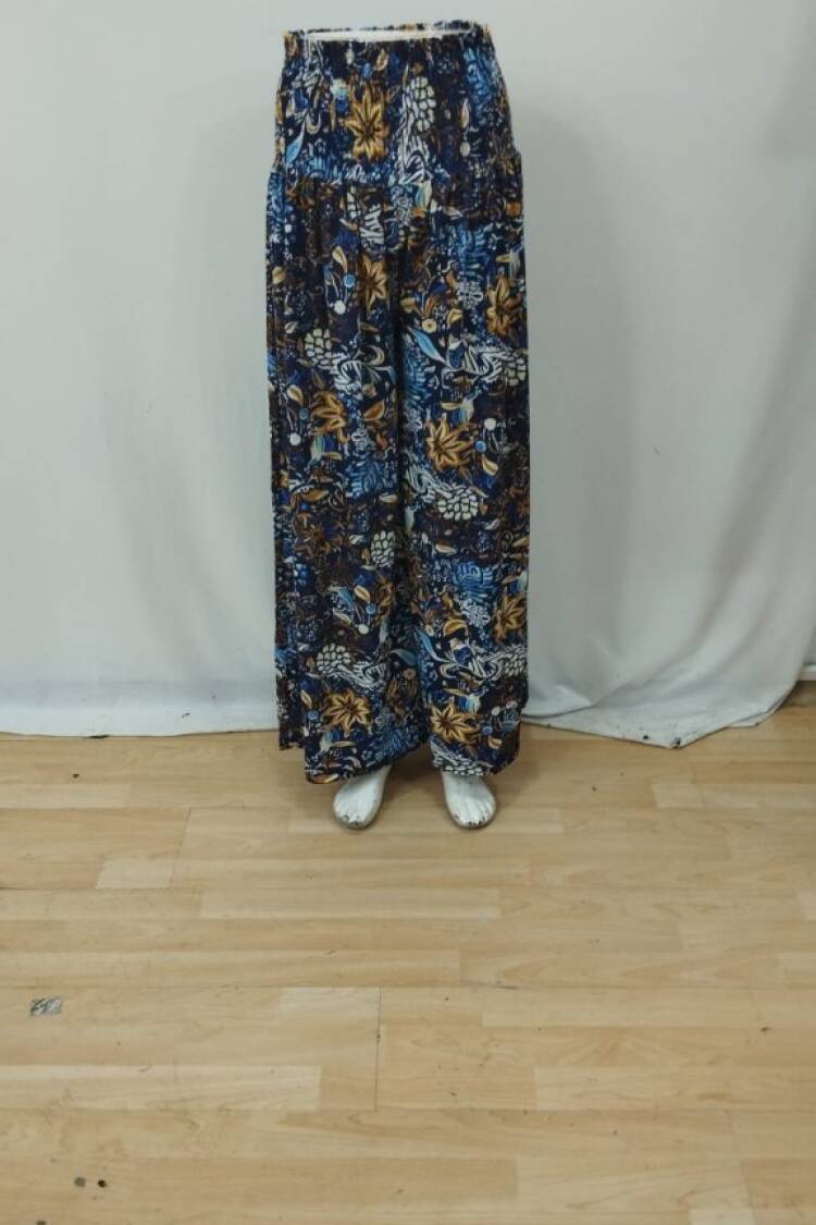 Blue Boho Wide Leg Palazzo Pants