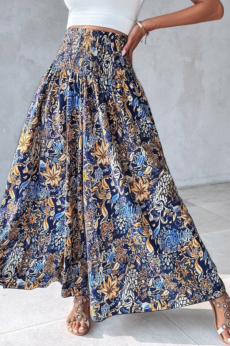 Blue Boho Wide Leg Palazzo Pants