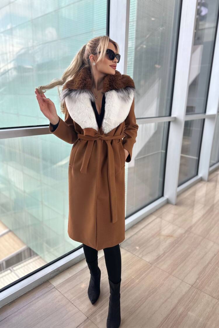 ElegantWrapover Fur Coat With Tie Closure