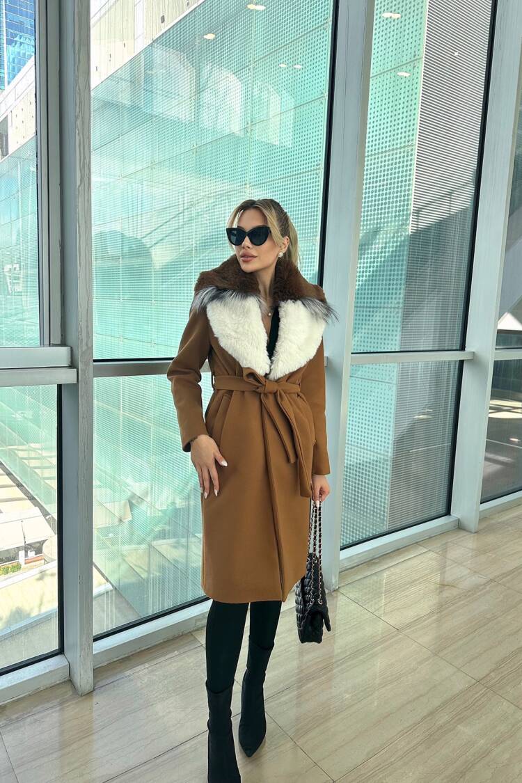 ElegantWrapover Fur Coat With Tie Closure
