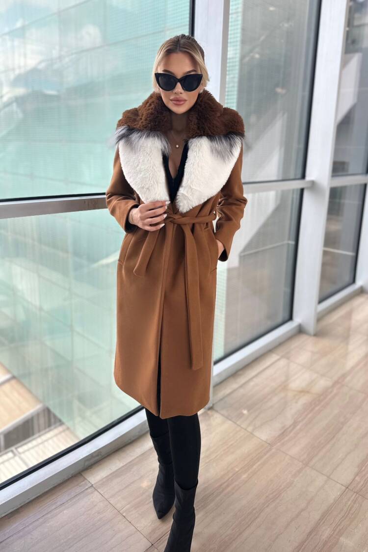 ElegantWrapover Fur Coat With Tie Closure
