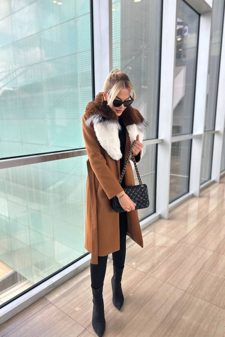 ElegantWrapover Fur Coat With Tie Closure