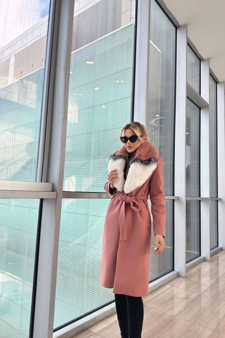 Pink Elegant Long Wrapover Coat