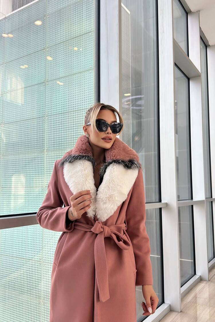 Pink Elegant Long Wrapover Coat