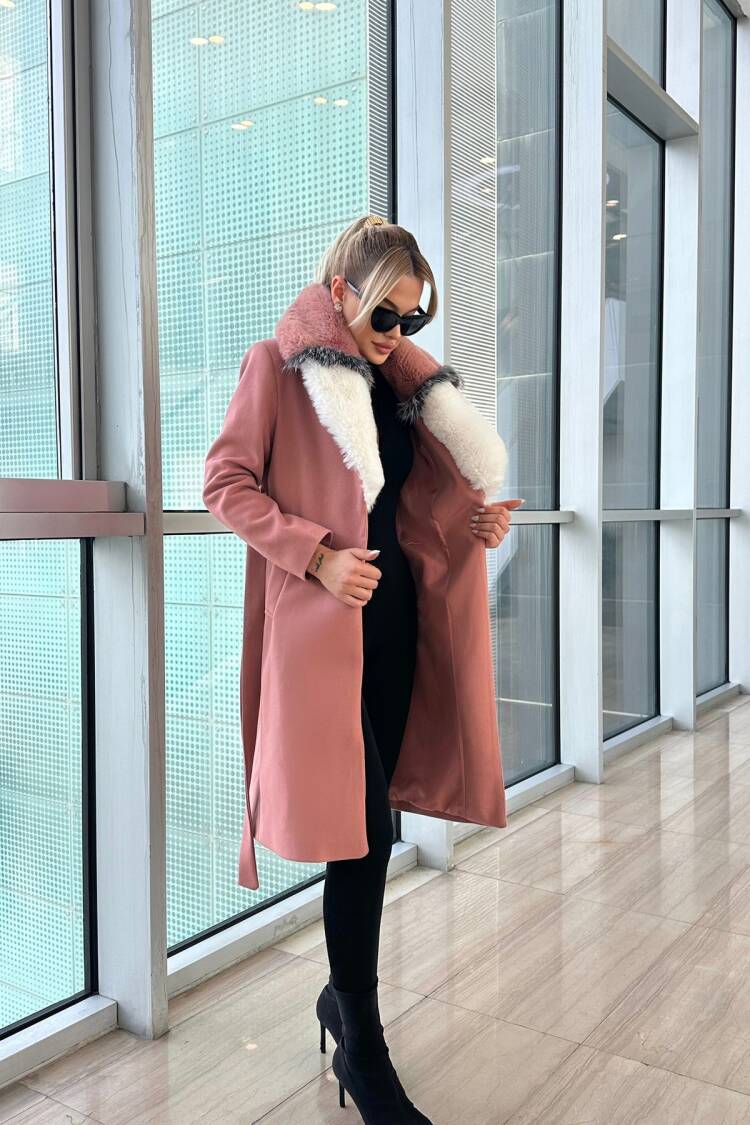 Pink Elegant Long Wrapover Coat