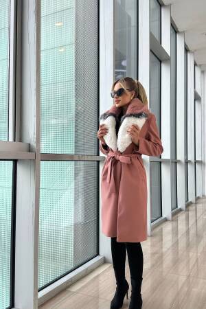 Pink Elegant Long Wrapover Coat