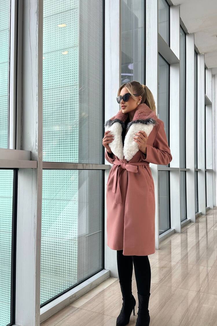 Pink Elegant Long Wrapover Coat