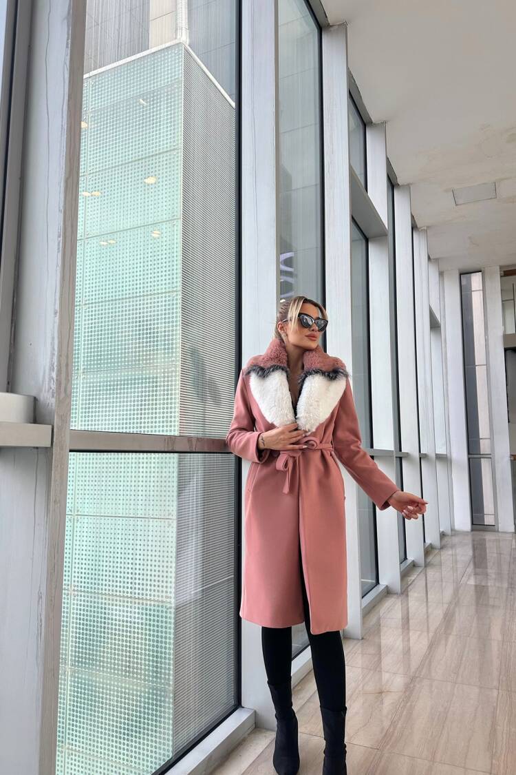Pink Elegant Long Wrapover Coat