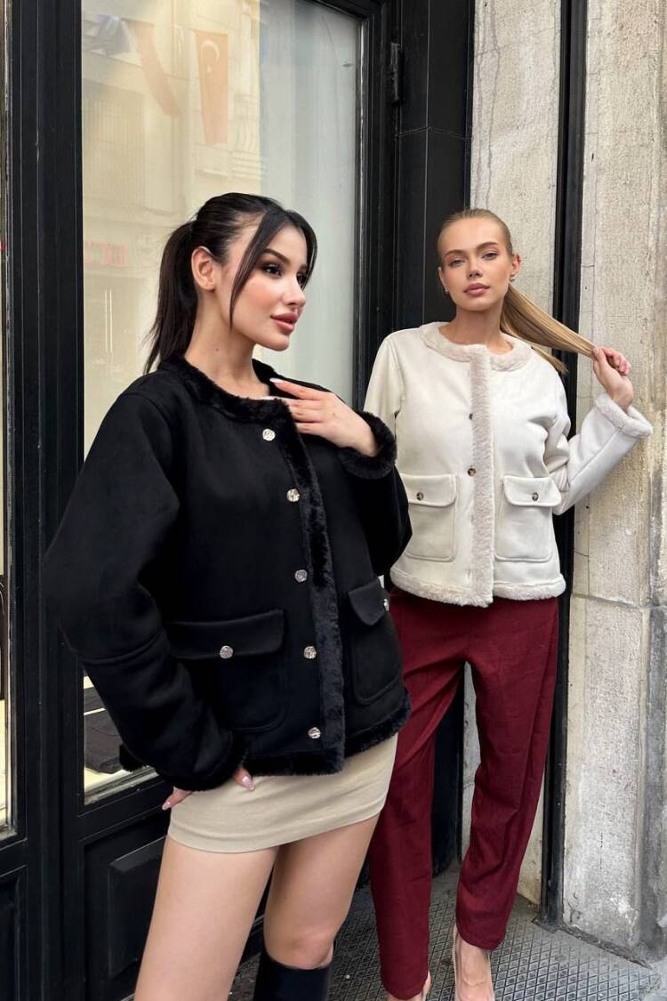 White Teddy Jacket With Buttoned Closure