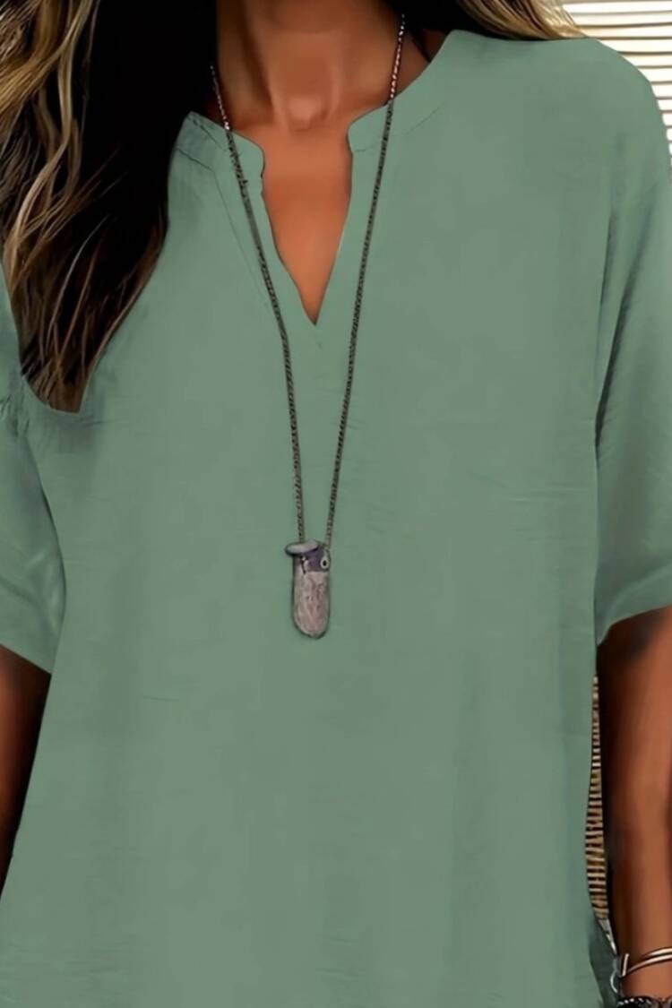 Casual Oversized Blouse With Notched Neck