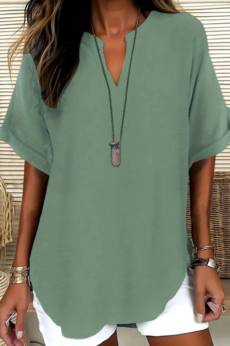 Casual Oversized Blouse With Notched Neck