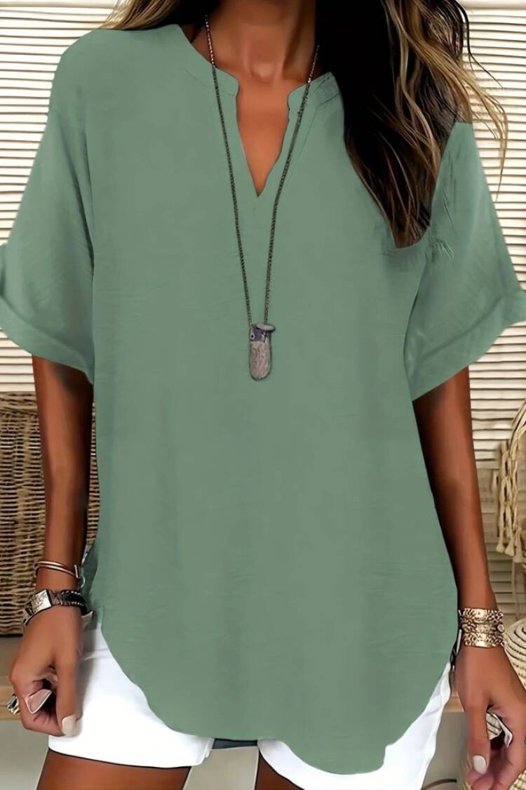 Casual Oversized Blouse With Notched Neck