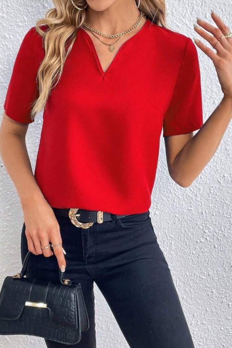 V-Neck Blouse With Short Sleeves