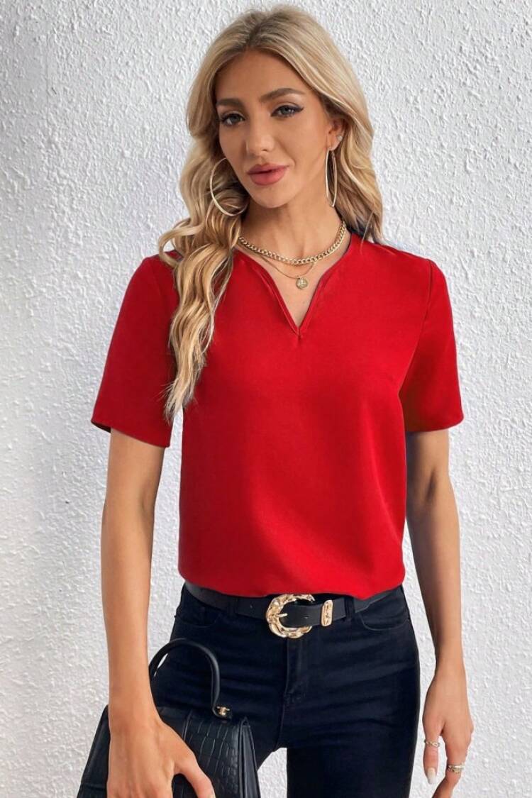 V-Neck Blouse With Short Sleeves