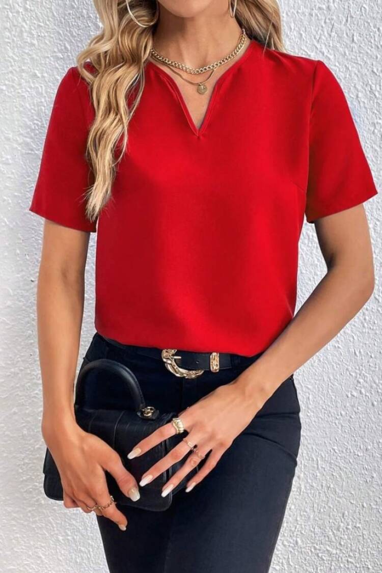 V-Neck Blouse With Short Sleeves