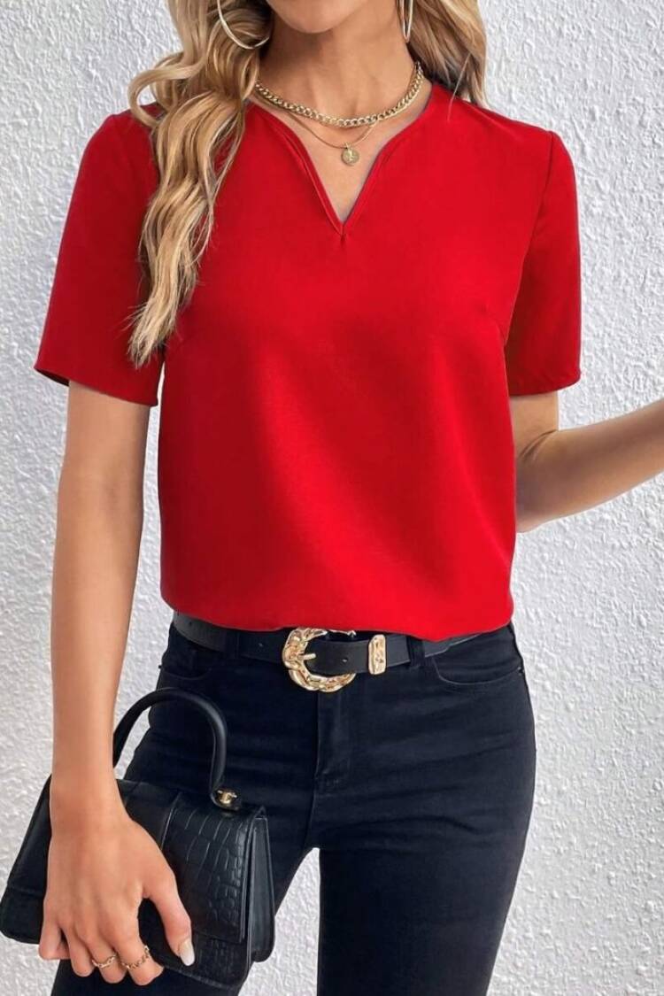 V-Neck Blouse With Short Sleeves
