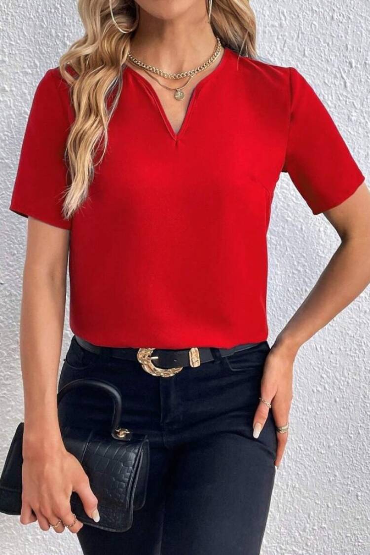 V-Neck Blouse With Short Sleeves