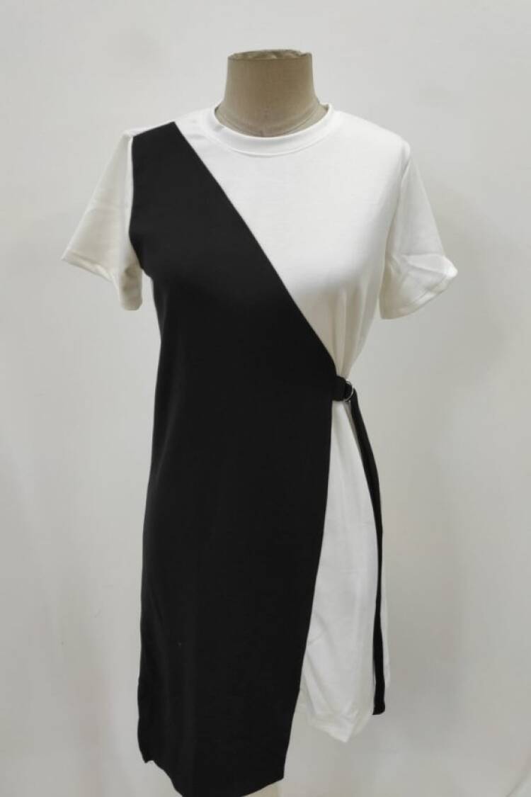 Black Wrap Dress With Color Block Design