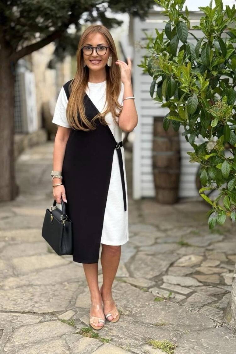 Black Wrap Dress With Color Block Design