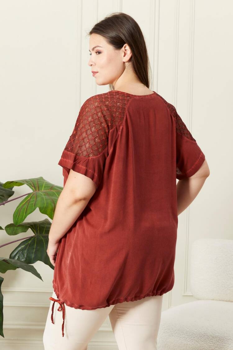 Brown Plus Size Casual Modest Blouse