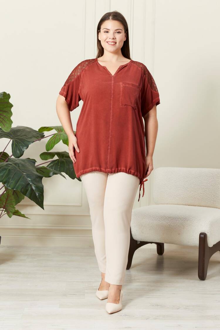 Brown Plus Size Casual Modest Blouse