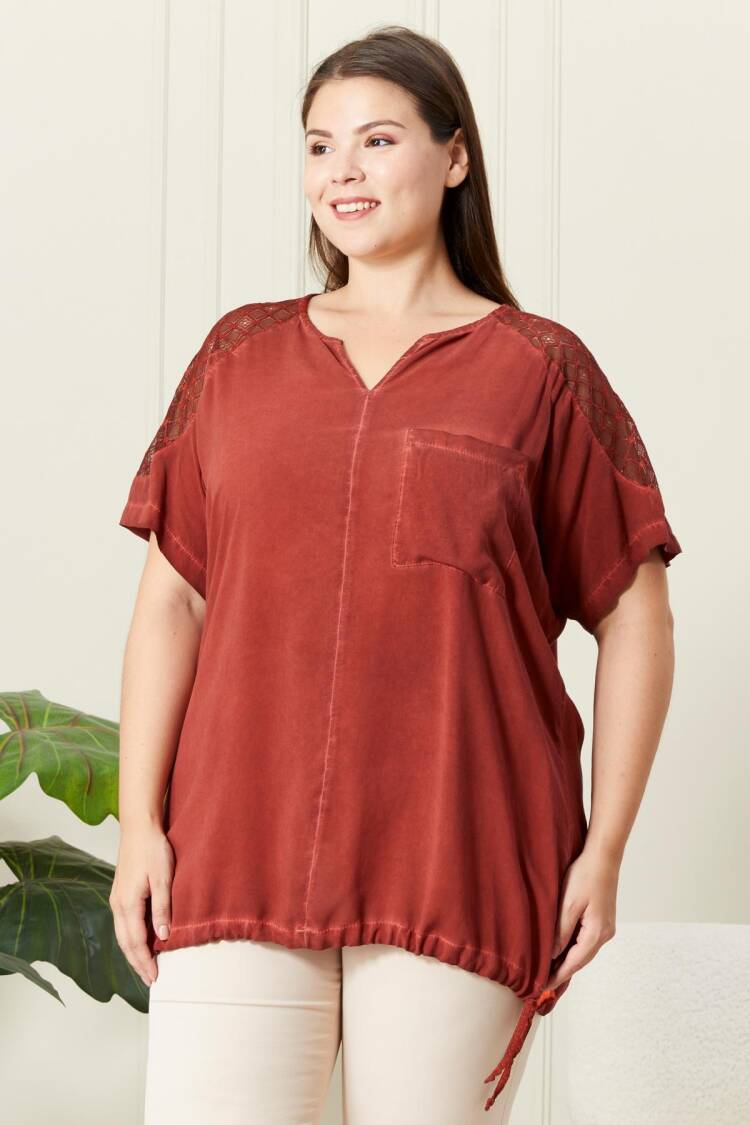 Brown Plus Size Casual Modest Blouse