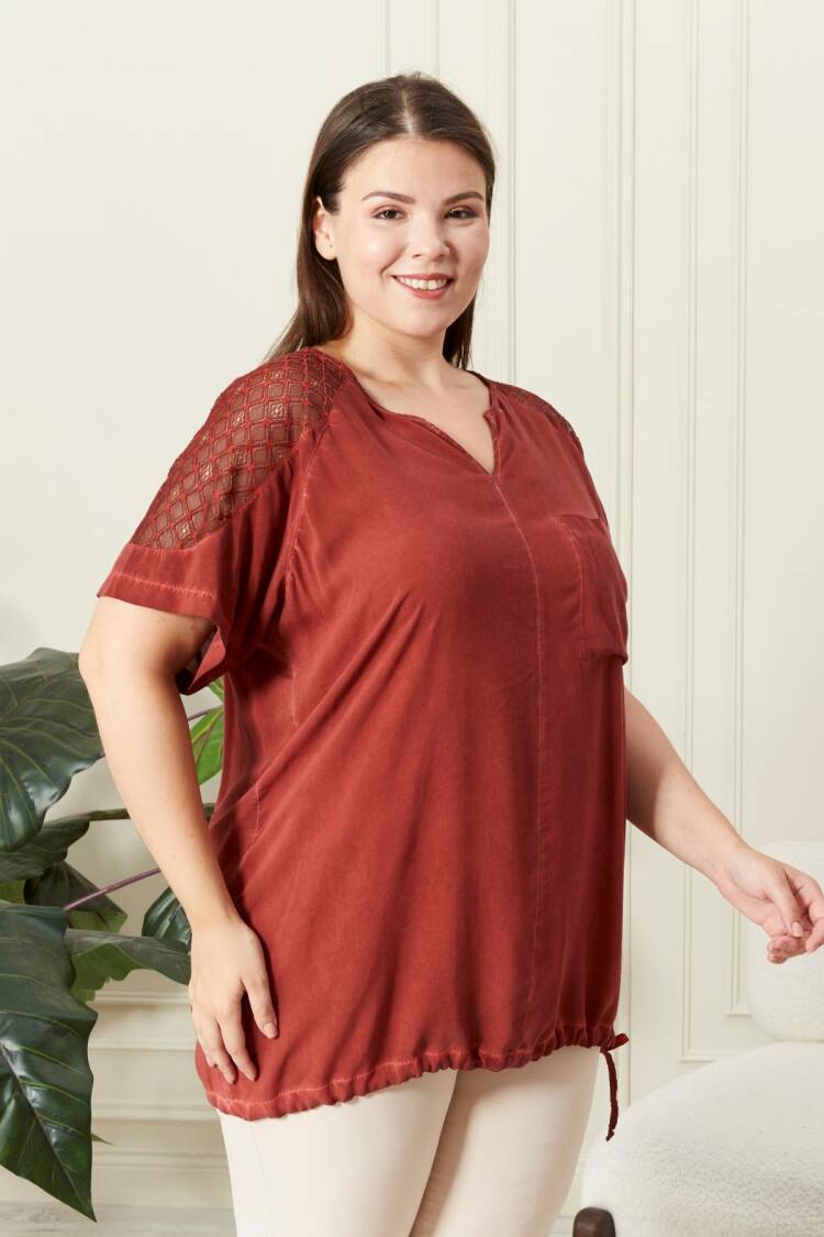 Brown Plus Size Casual Modest Blouse