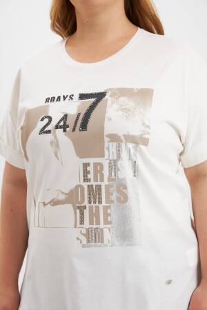 White Casual Tshirt With Letter Print - Plus Size