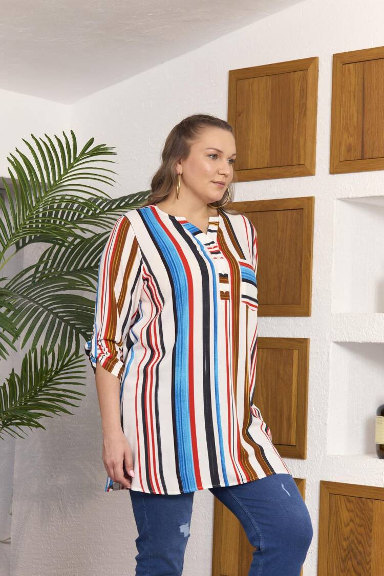 Blue Striped Casual Plus Size Blouse