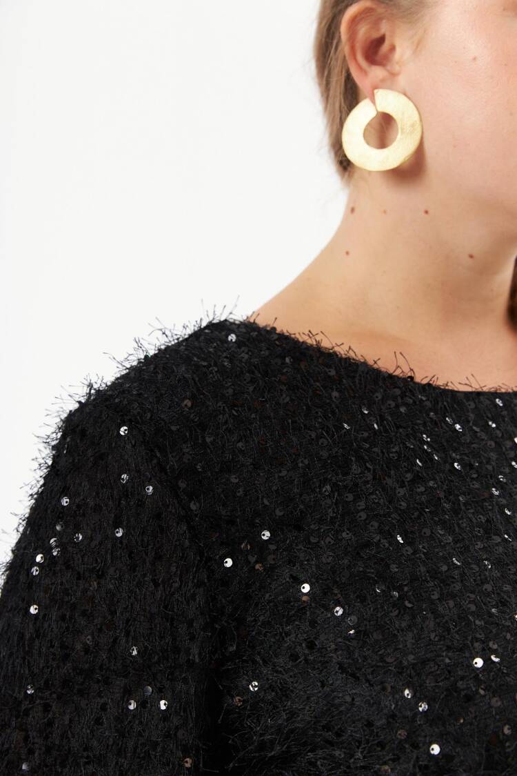 Elegant Black Sequined Plus Size Shift Dress
