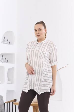Asymmetric Cut Mueslin Fabric Striped Plus SizeTunic