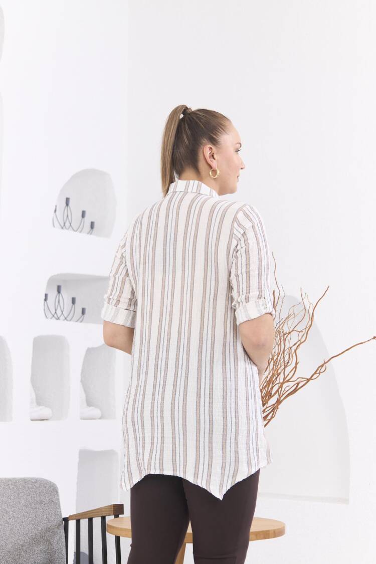 Asymmetric Cut Mueslin Fabric Striped Plus SizeTunic