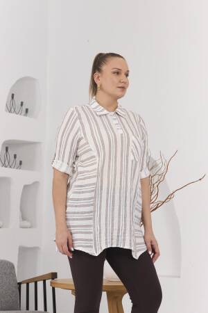 Asymmetric Cut Mueslin Fabric Striped Plus SizeTunic