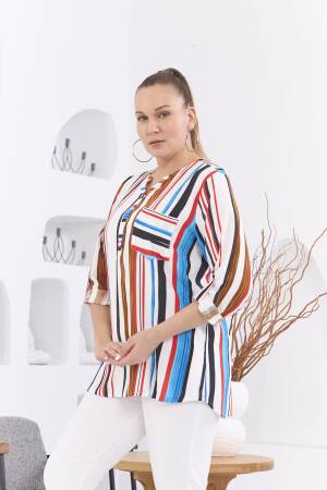 White Plus Size Casual Striped Blouse