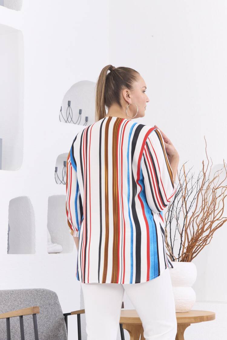 White Plus Size Casual Striped Blouse