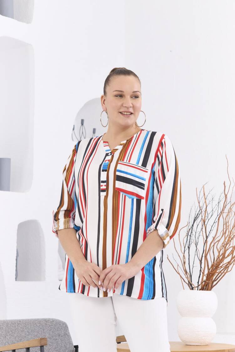 White Plus Size Casual Striped Blouse