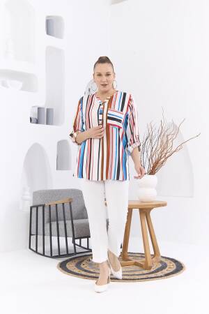 White Plus Size Casual Striped Blouse