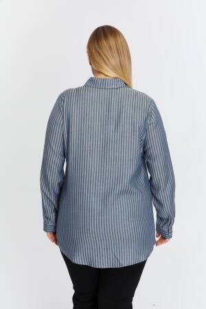Blue Plus Size Casual Striped Polo Neck Shirt