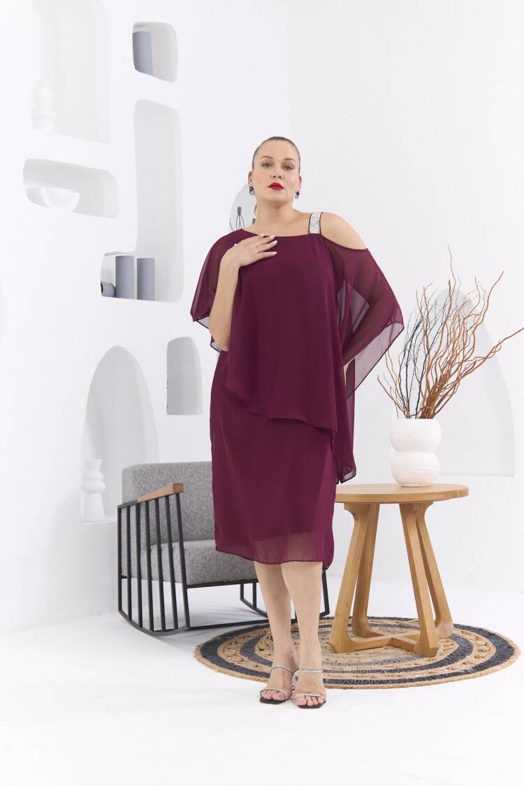 Claret Red Plus Size Elegant Shift Dress
